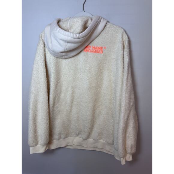 SJYP Unisex Sherpa Fleece Hoodie Ivory + Orange Hoodie Sweatshirt - Sz L - Picture 4 of 14